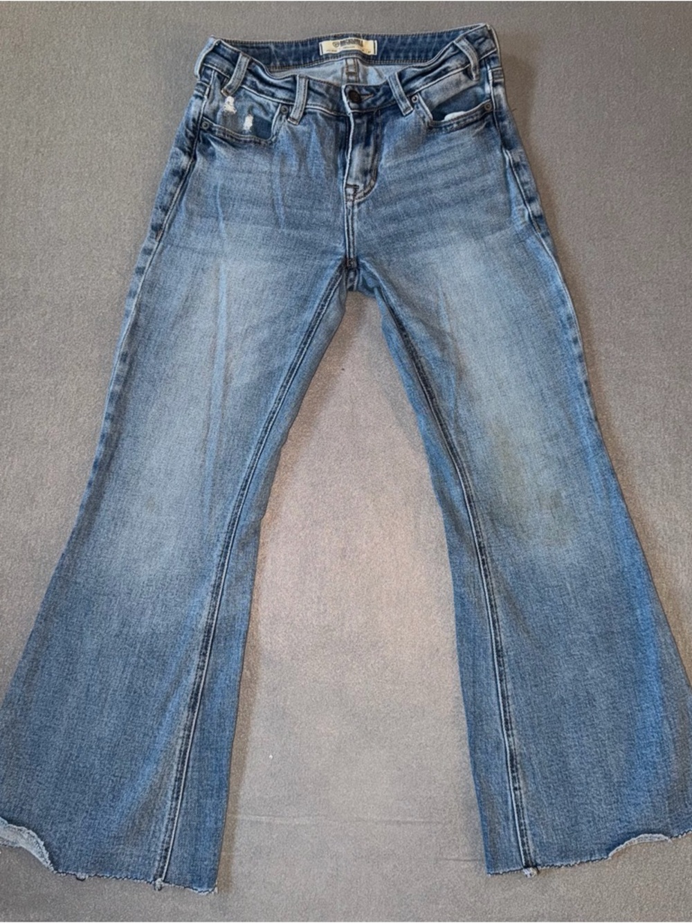 Midwash Blue Flare Jeans with Subtle Fading